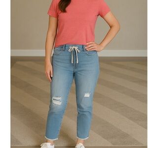 Denim Joggers Size Medium Raw Hem Distressed Light Wash‎ Pockets EUC Comfy!